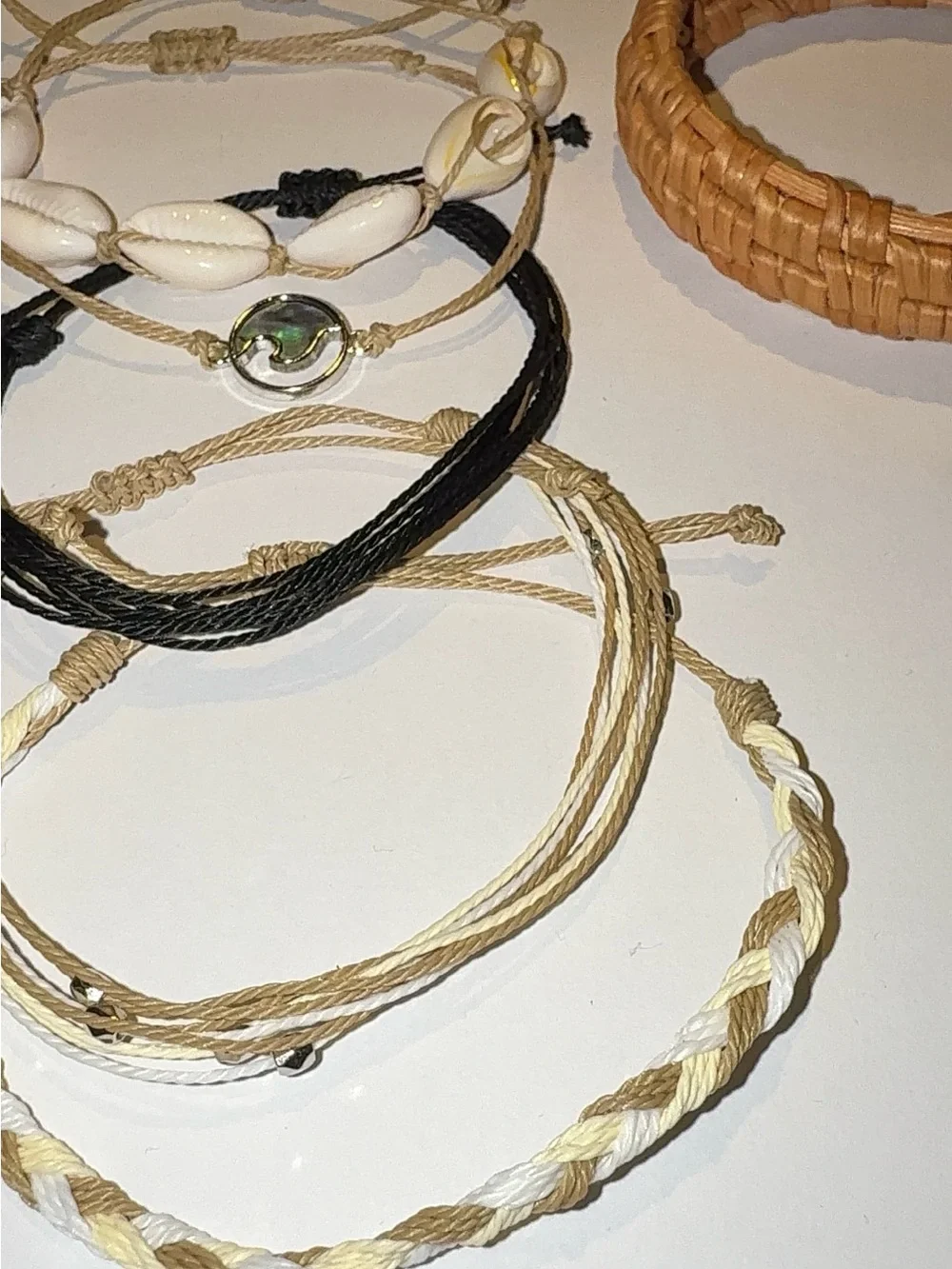 Boho Beach Bracelet Set Shell and Natural Woven Raffia Bracelet